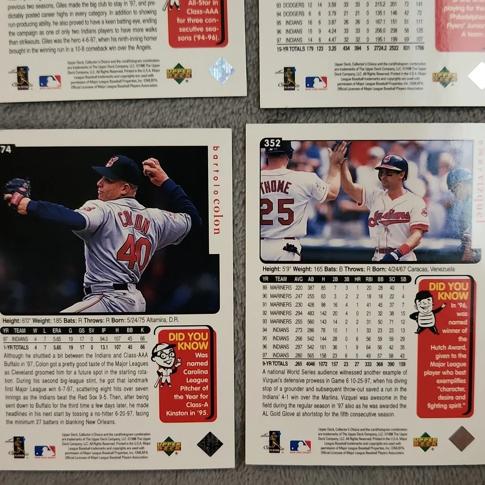 Vintage Upper Deck 1998 Collector's Choice Cleveland Indians Baseball Cards